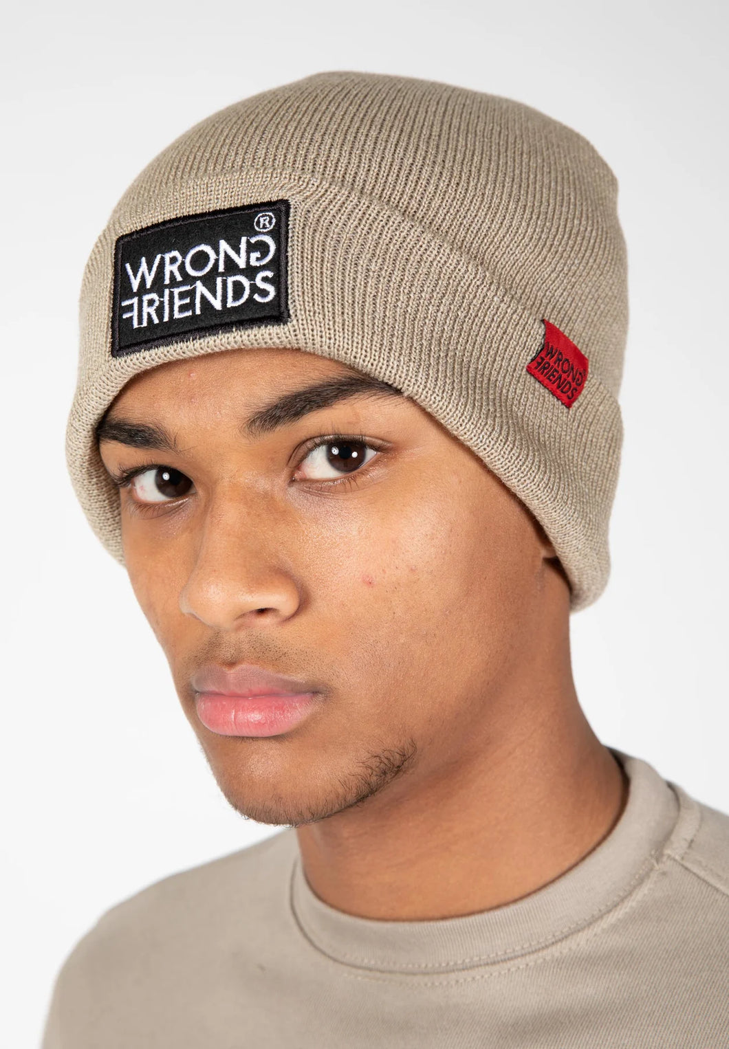 Wrong Friends Logo Beanie taupe