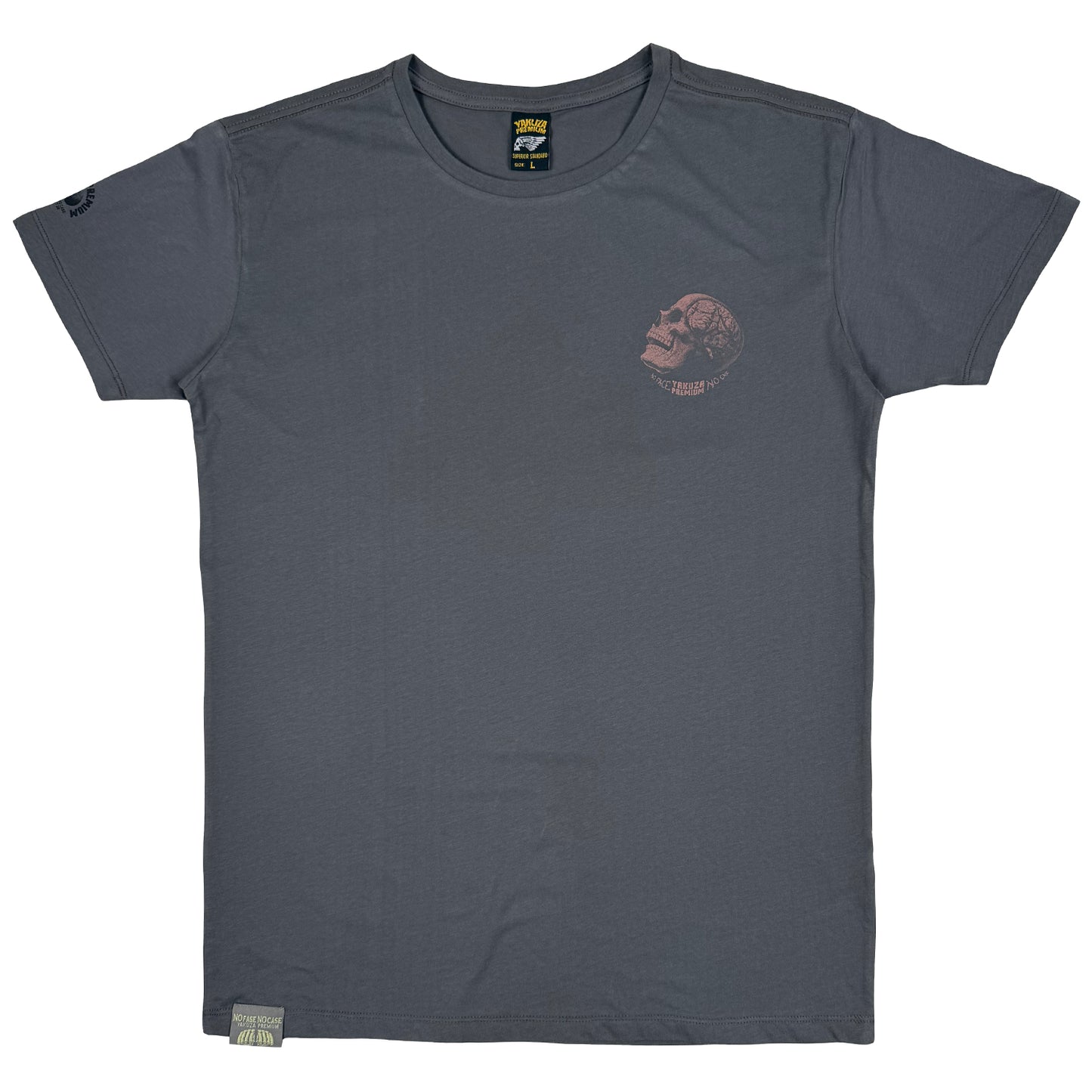 Yakuza Premium Selection T-Shirt in Dunkelgrau Stone mit kleinem Brustprint und grossem Rückenprint
