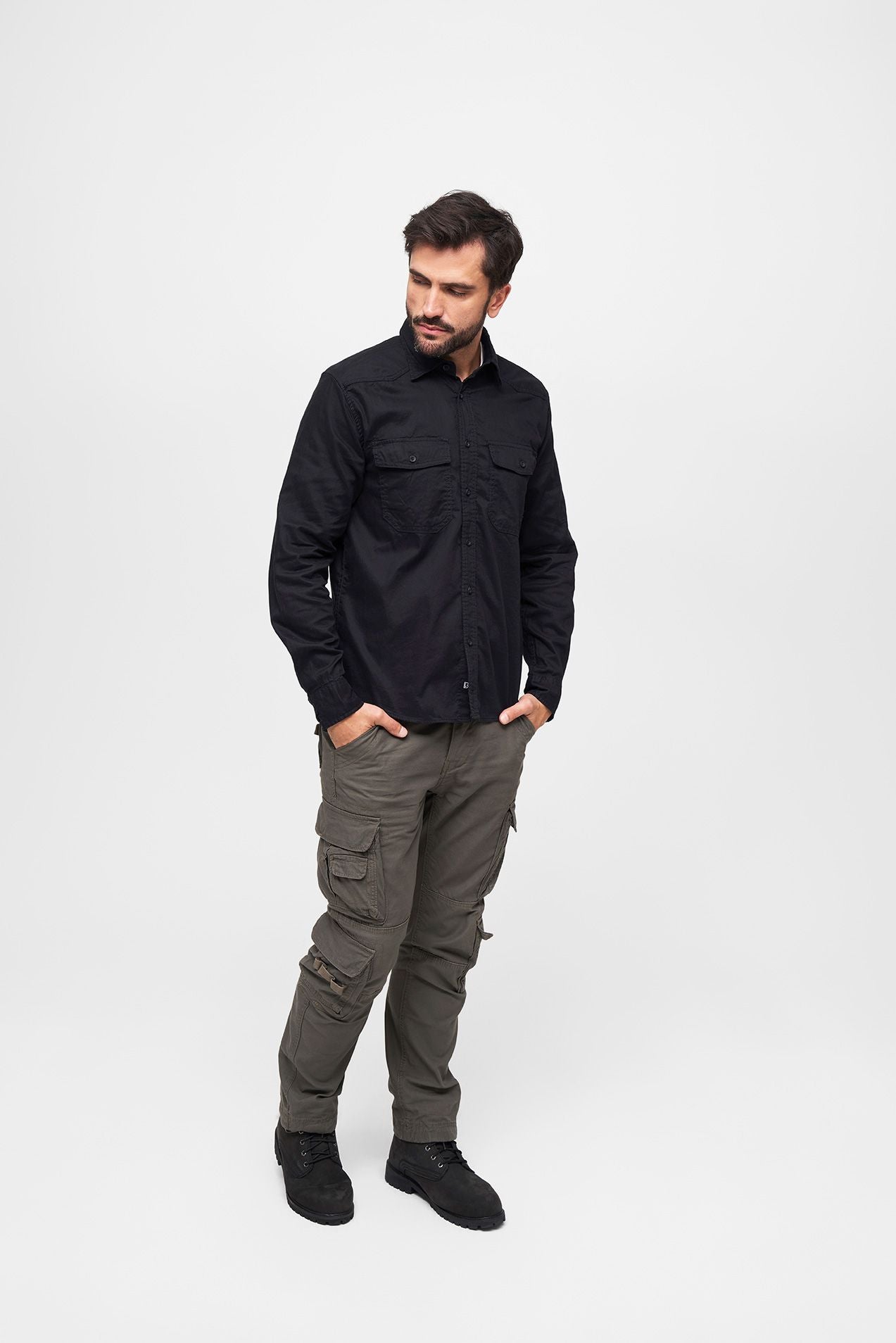 BRANDIT Flannel Shirt Long Sleeve Schwarz