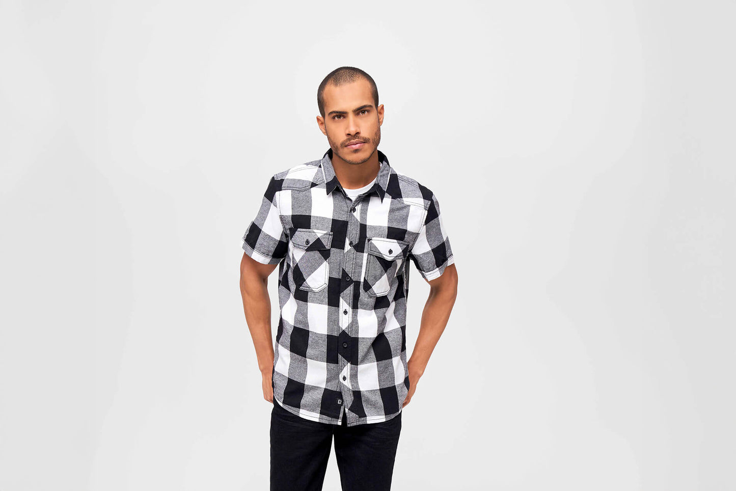 BRANDIT Check Shirt Short Sleeve- Weiss/Schwarz