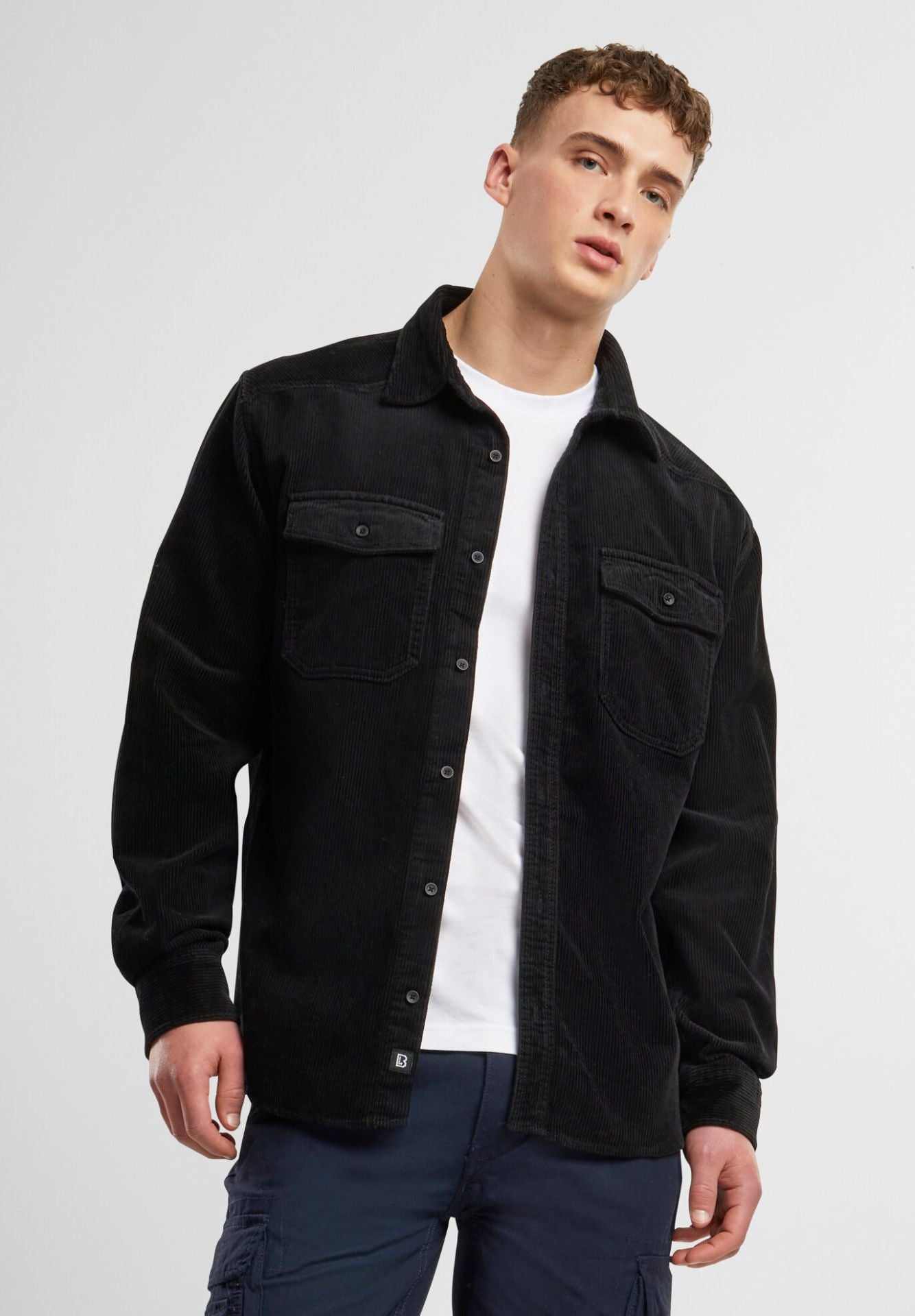 BRANDIT Corduroy Classic Shirt Long Sleeve Schwarz