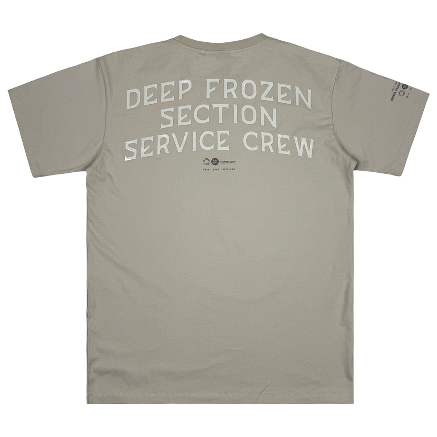 Rückseite von sand-olivem Yakuza Premium T-Shirt mit grossem Deep Frozen Section Print.