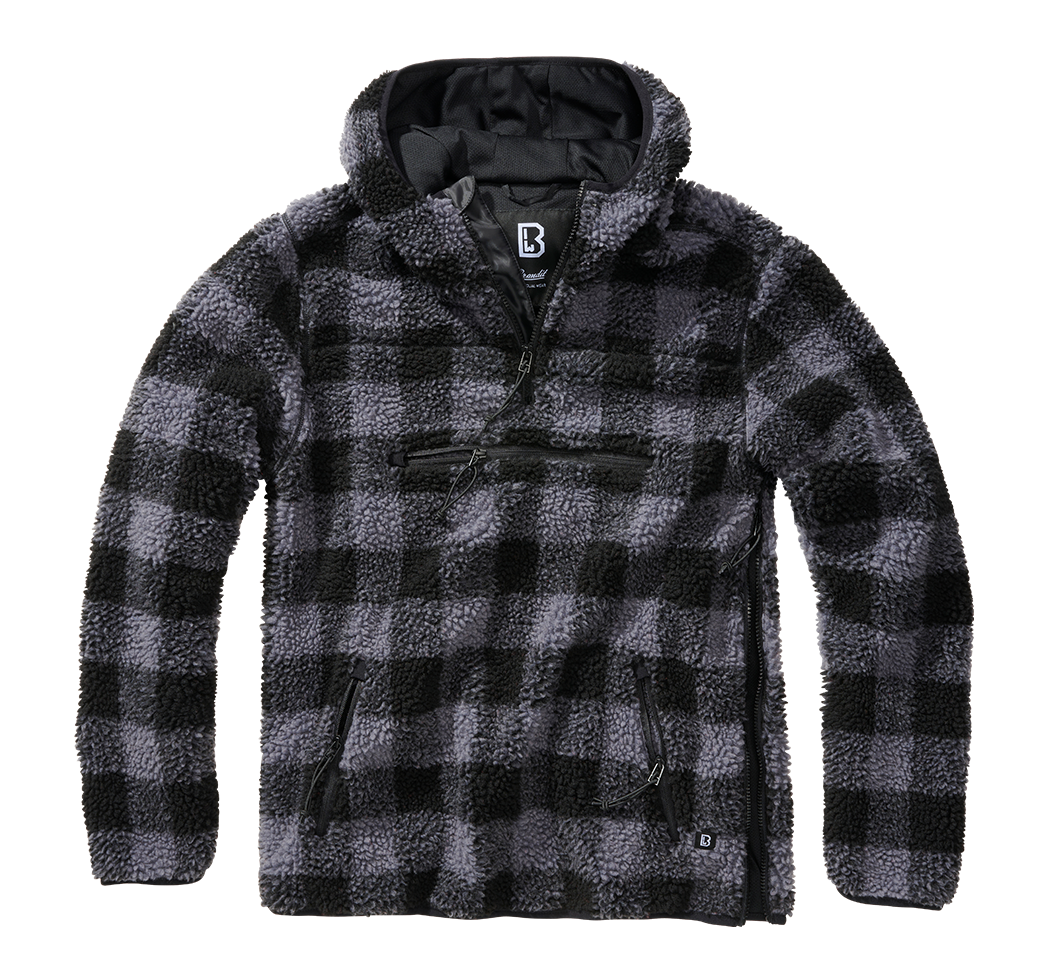 BRANDIT Teddyfleece Worker Pullover Troyer Schwarz/Grau
