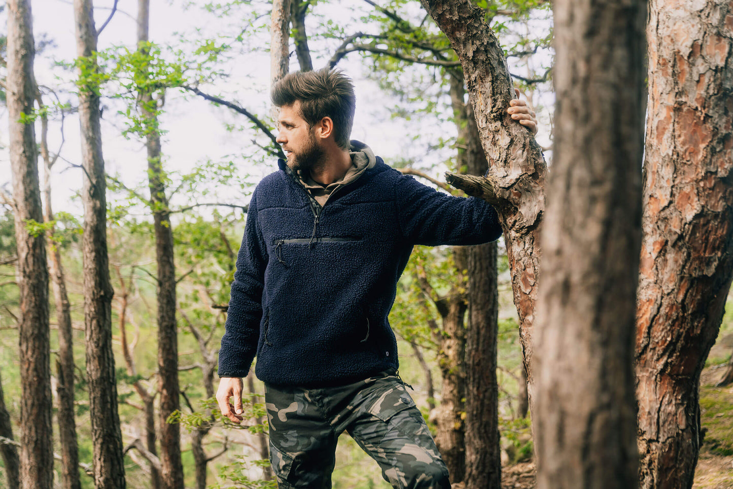 BRANDIT Teddyfleece Worker Pullover Troyer Navy