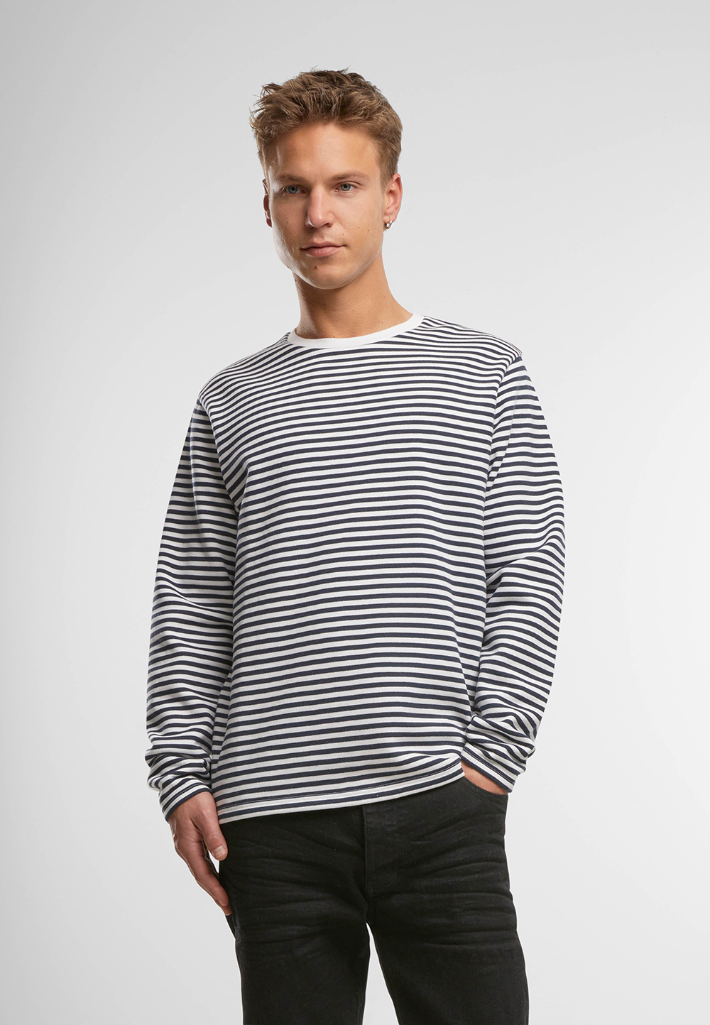 Jerseyshirt Stripe Longsleeve Navy/Weiss