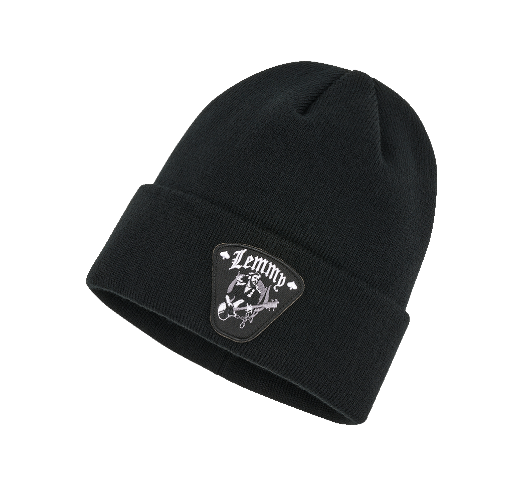 Feinstrick-Mütze mit gesticktem Lemmy Patch / elastische Passform / hoher Tragekomfort / weiches, wärmendes Material / Umschlag lässt sich umklappen