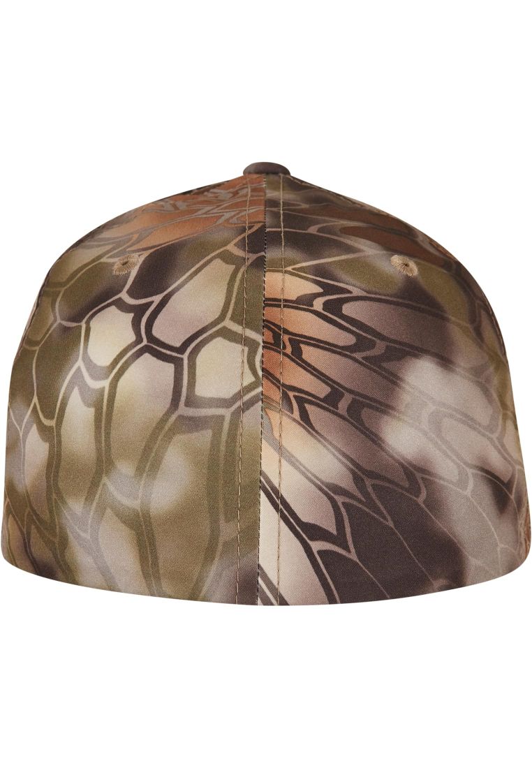 Rückseite des braunen Flexfit Caps mit Kryptek Camouflage Muster.