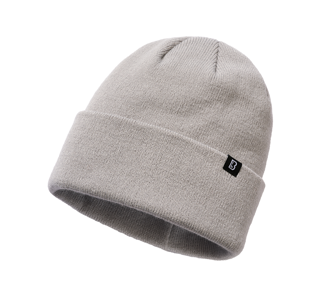 Brandit Feinstrick-Beanie in Grau aus weichem, warmem Material mit elastischer Passform und umklappbarem Umschlag