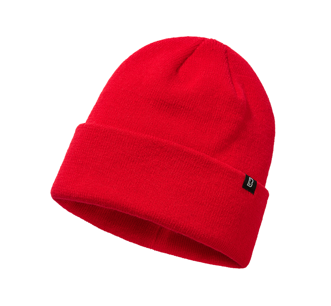 Brandit Feinstrick-Beanie in Rot aus weichem, warmem Material mit elastischer Passform und umklappbarem Umschlag