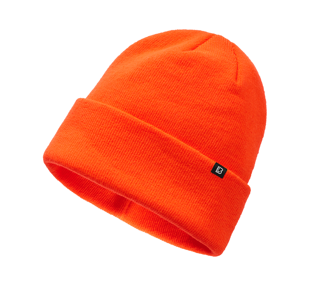 Brandit Feinstrick-Beanie in Orange aus weichem, warmem Material mit elastischer Passform und umklappbarem Umschlag
