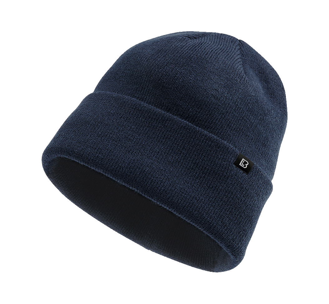 Brandit Feinstrick-Beanie in Navy aus weichem, warmem Material mit elastischer Passform und umklappbarem Umschlag