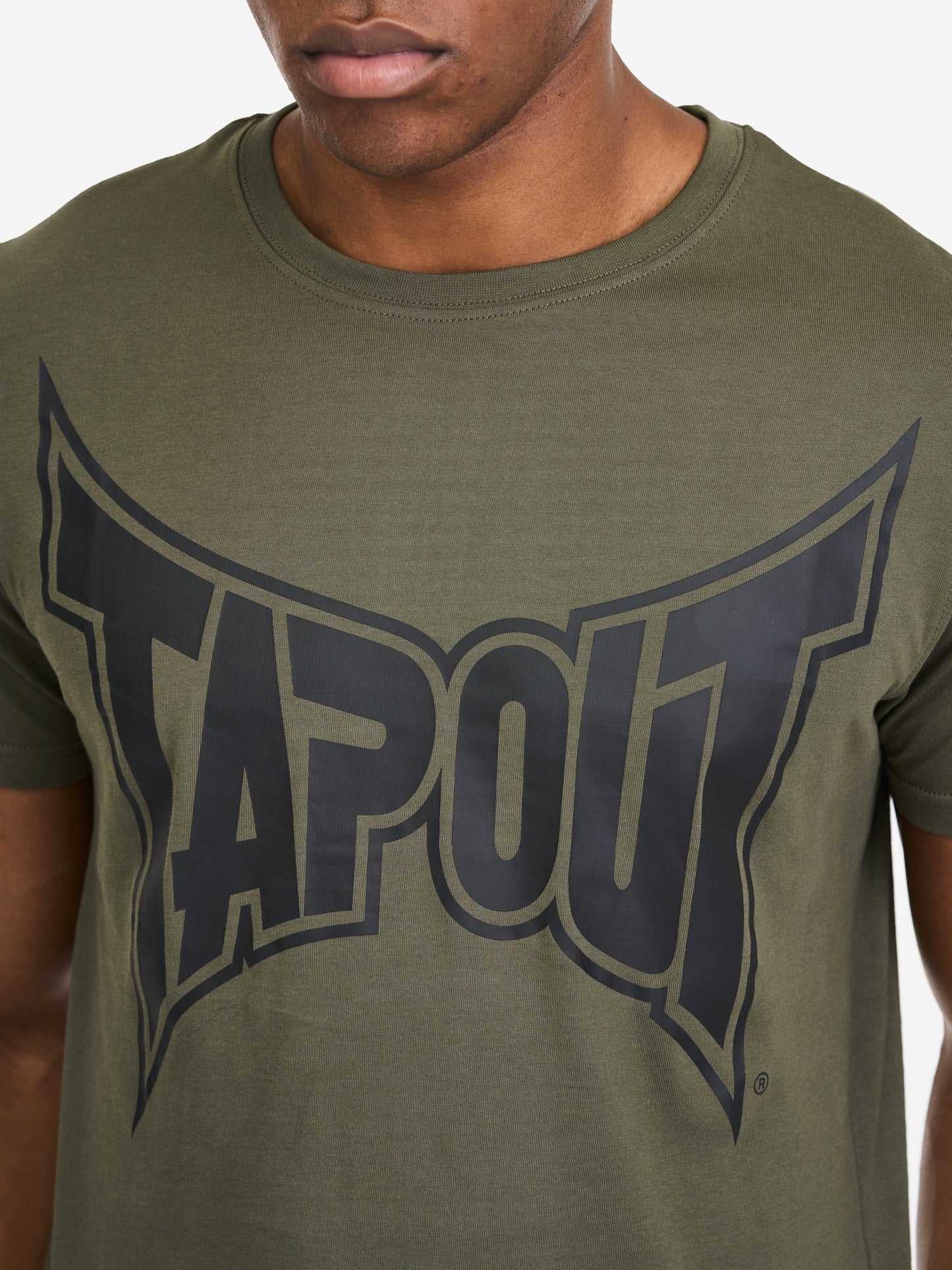 Tapout Herren T-Shirt Oliv, normale Passform, Rundhals mit Logo-Print