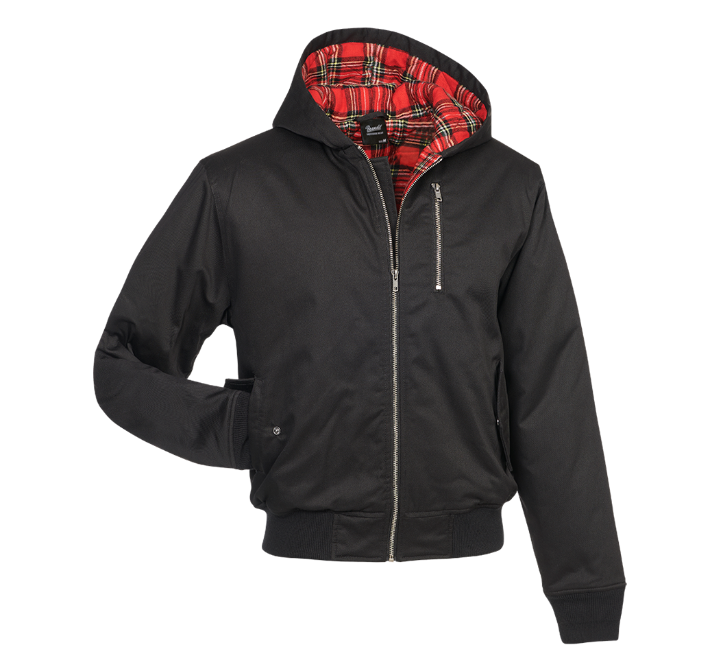 Robuste schwarze Brandit Winterjacke mit warmer Fütterung, Kapuze und funktionellen Taschen für kalte Tage.“