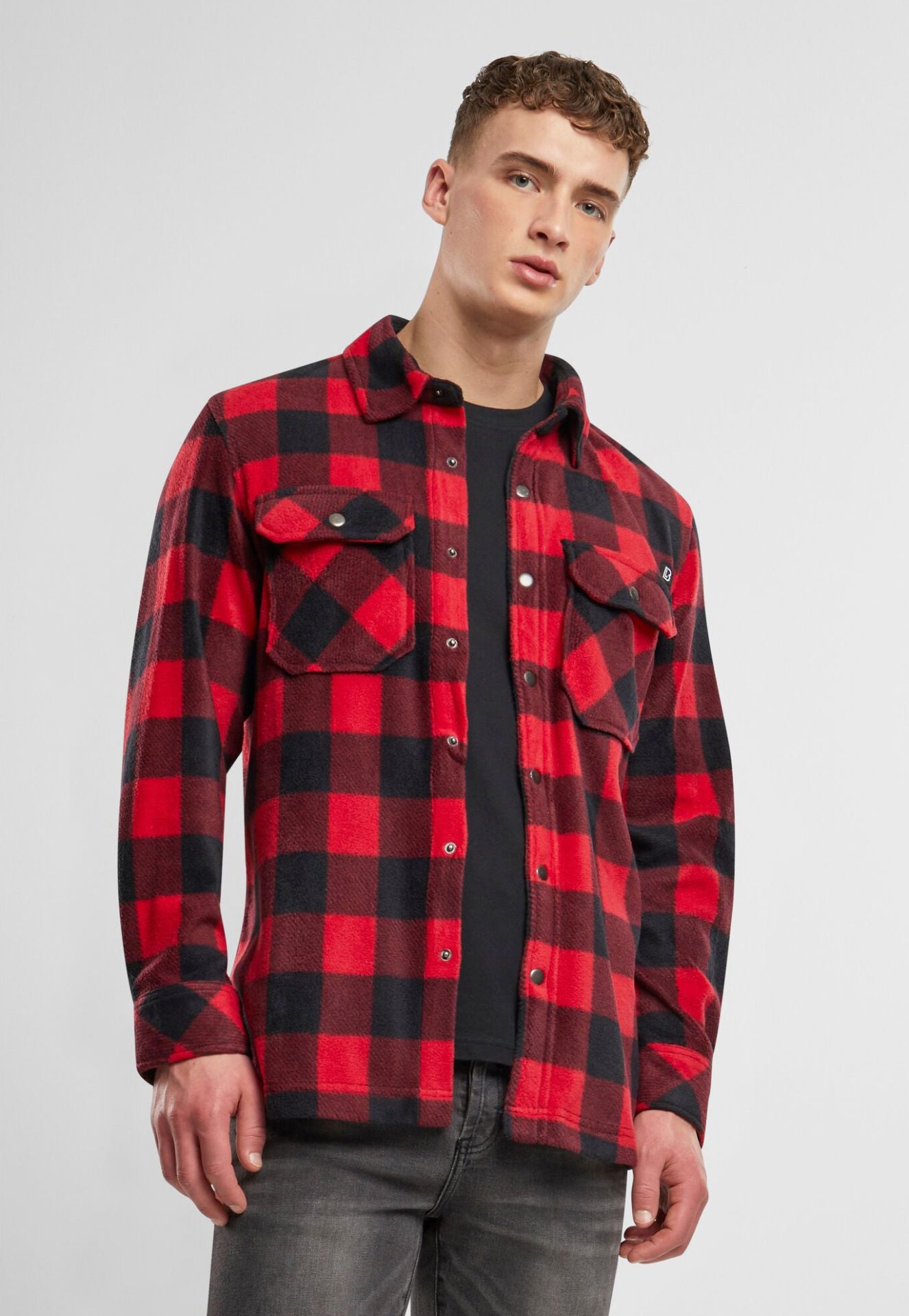 BRANDIT Jeff Fleece Shirt Long Sleeve Rot/Schwarz