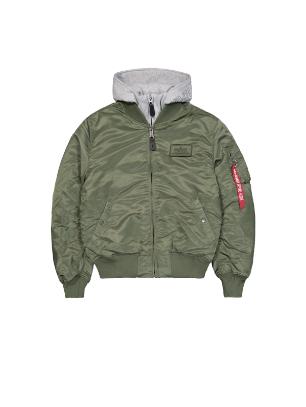 Alpha Industries MA-1 D-Tec Bomberjacke Herren – abnehmbare Stoffkapuze, funktionale Nylonjacke in Sage Green, bluepalm.ch Schweiz