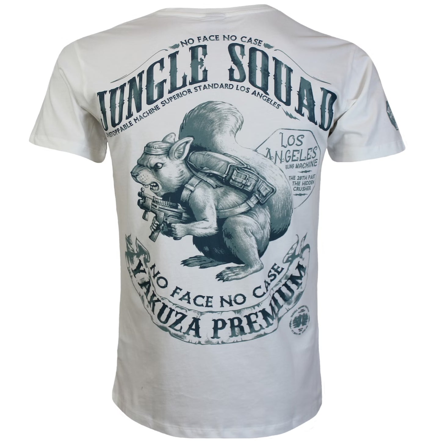 Natur Weisses Yakuza Premium T-Shirt mit Brustprint und grossem Rückenprint