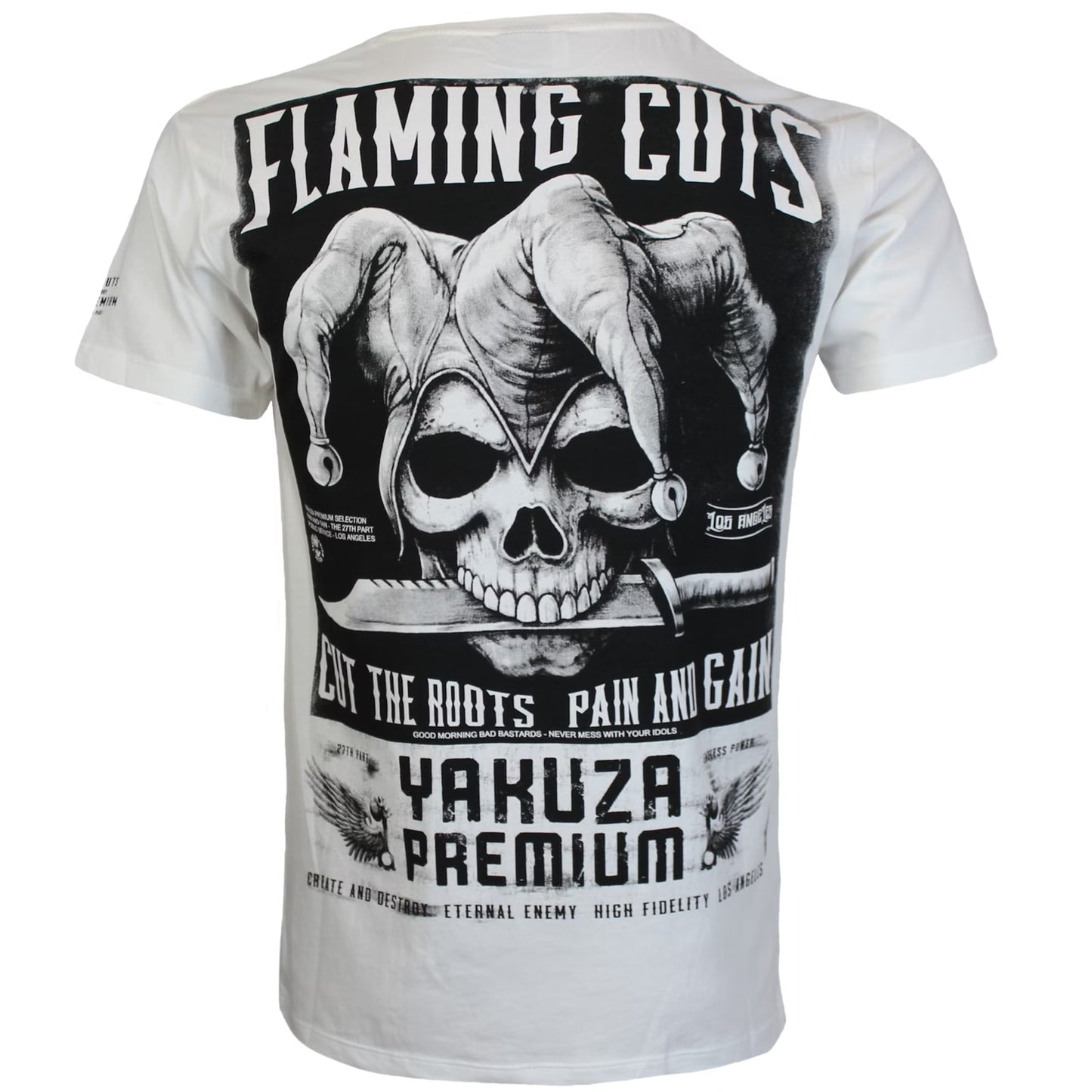 Yakuza Premium 3916 T-Shirt in natur weiss mit grossem, detailreichem Rückenprint und kleinem Frontprint auf der linken Brust.