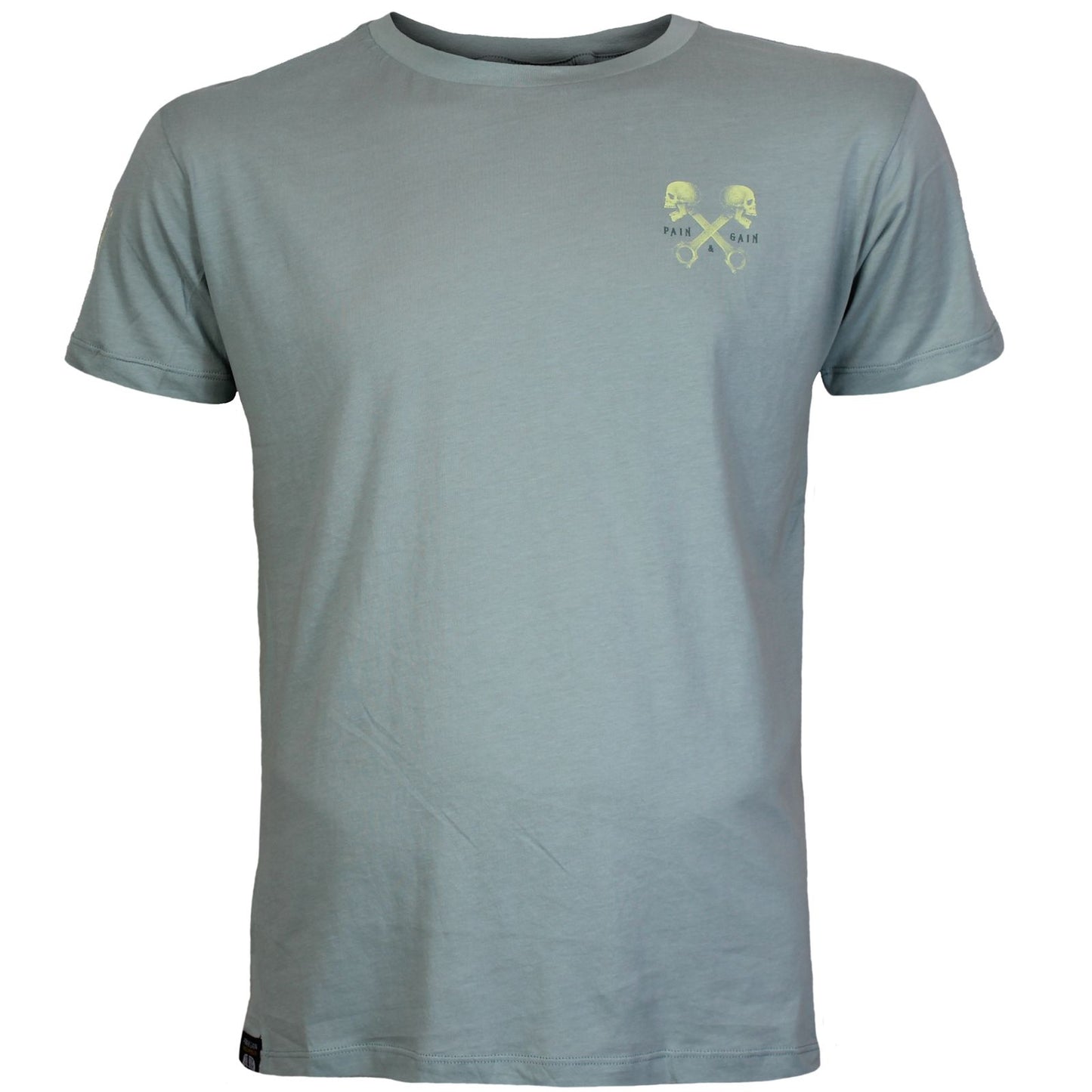 Yakuza Premium 3916 T-Shirt in aqua grau mit grossem, detailreichem Rückenprint und kleinem Frontprint auf der linken Brust.