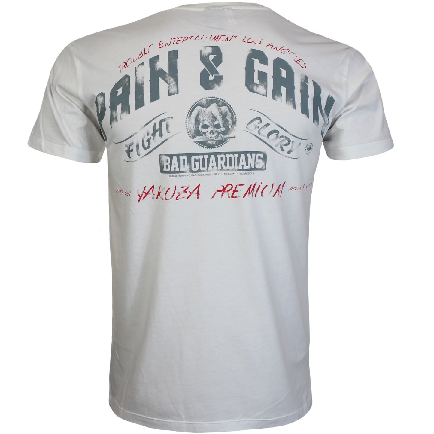 Yakuza Premium 3914 T-Shirt in natur weiss aus 100 % Baumwolle mit grossem Brustprint und auffälligem Schriftzug auf dem Rücken