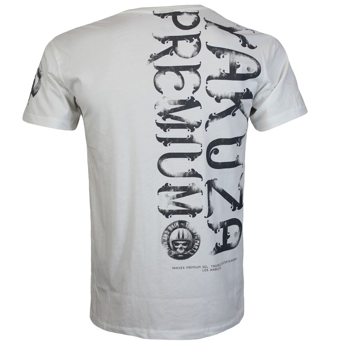 Yakuza Premium T-Shirt 3902 in natur weiss mit grossem Frontprint im Tattoo-Stil und markantem Schriftzug auf dem Rücken – Herren Streetwear