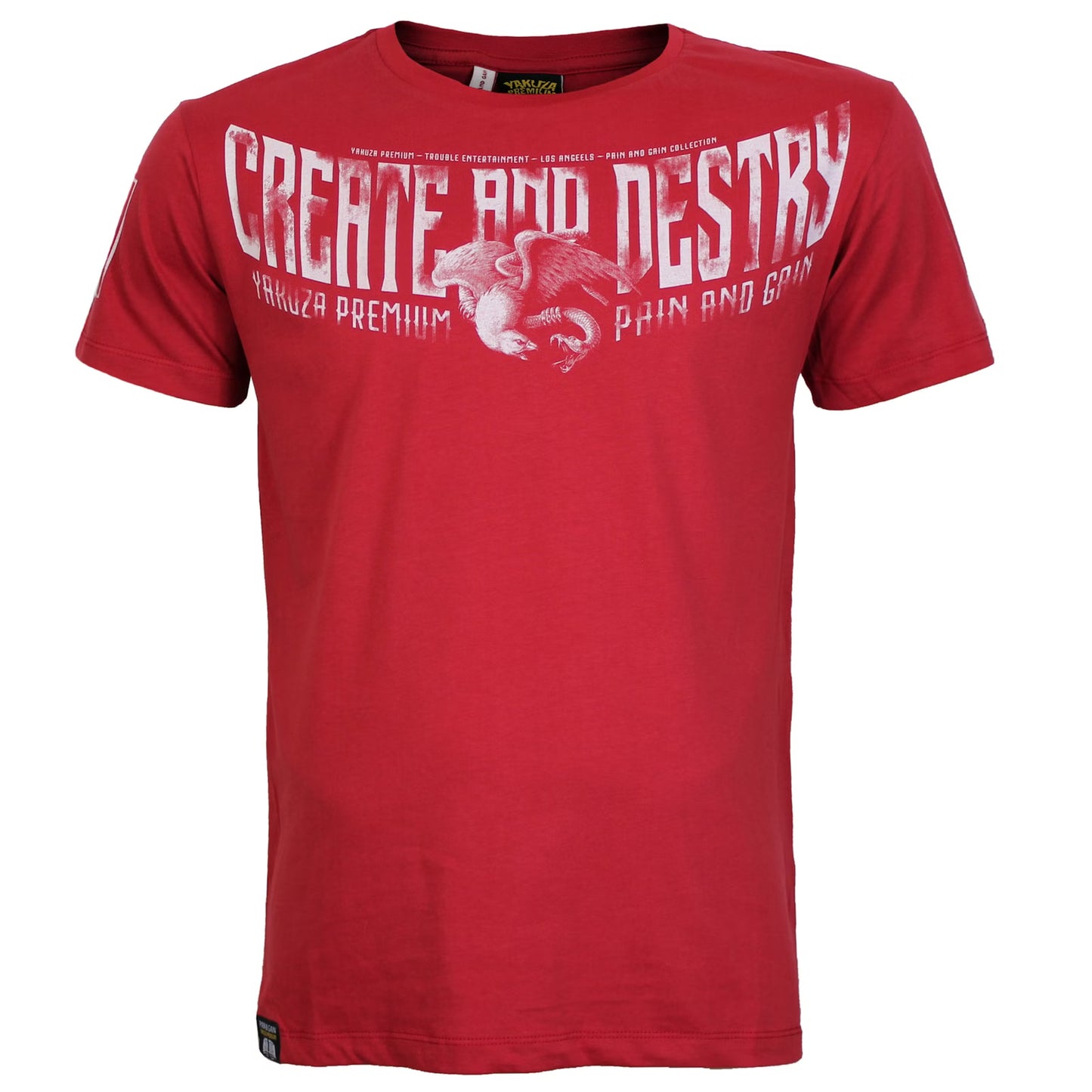 Yakuza Premium 3905 T-Shirt in rot mit grossem, detailreichem Rückenprint und kleinem Frontprint.