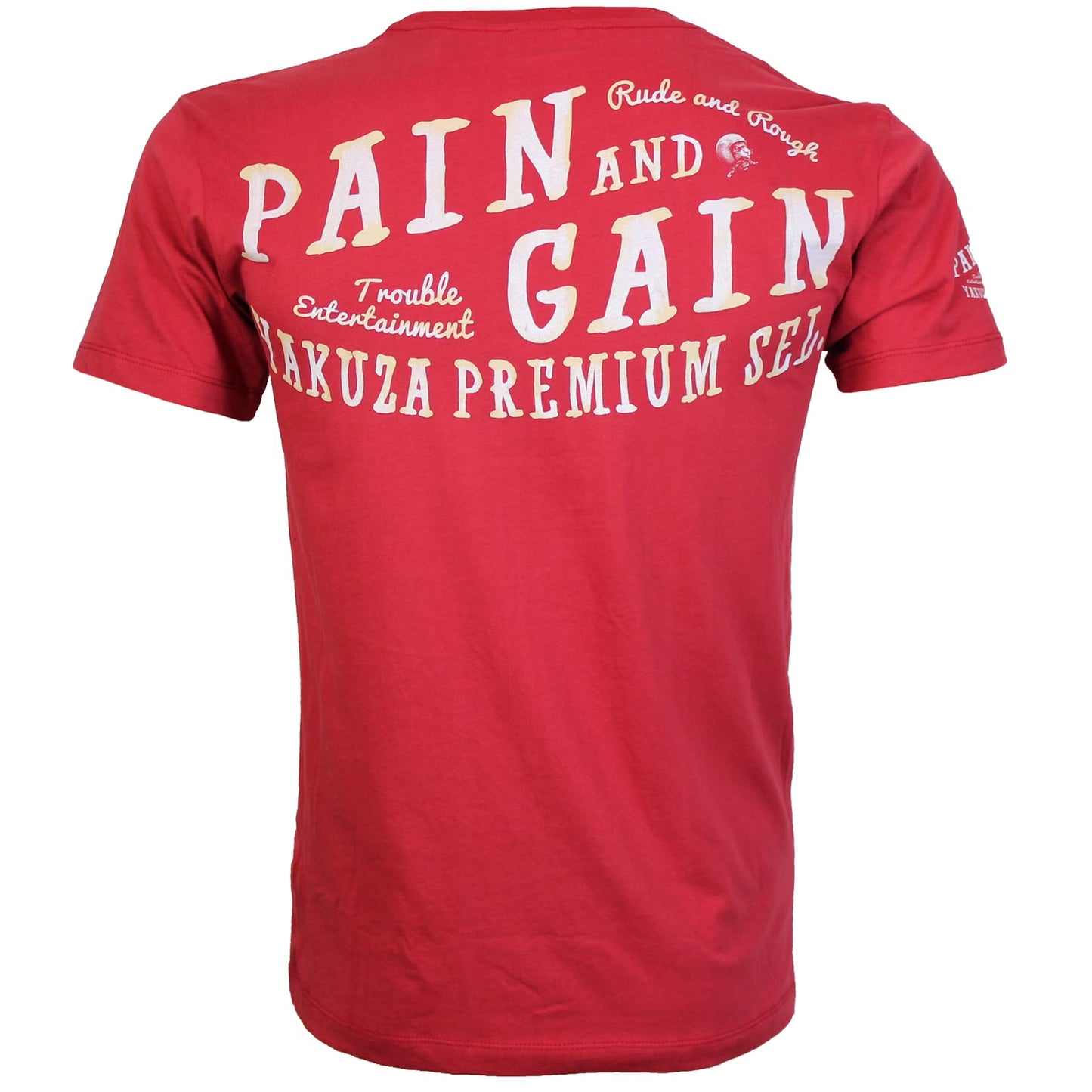 Yakuza Premium T-Shirt 3901 in rot mit grossem Frontprint im Tattoo-Stil und markantem Schriftzug auf dem Rücken – Herren Streetwear