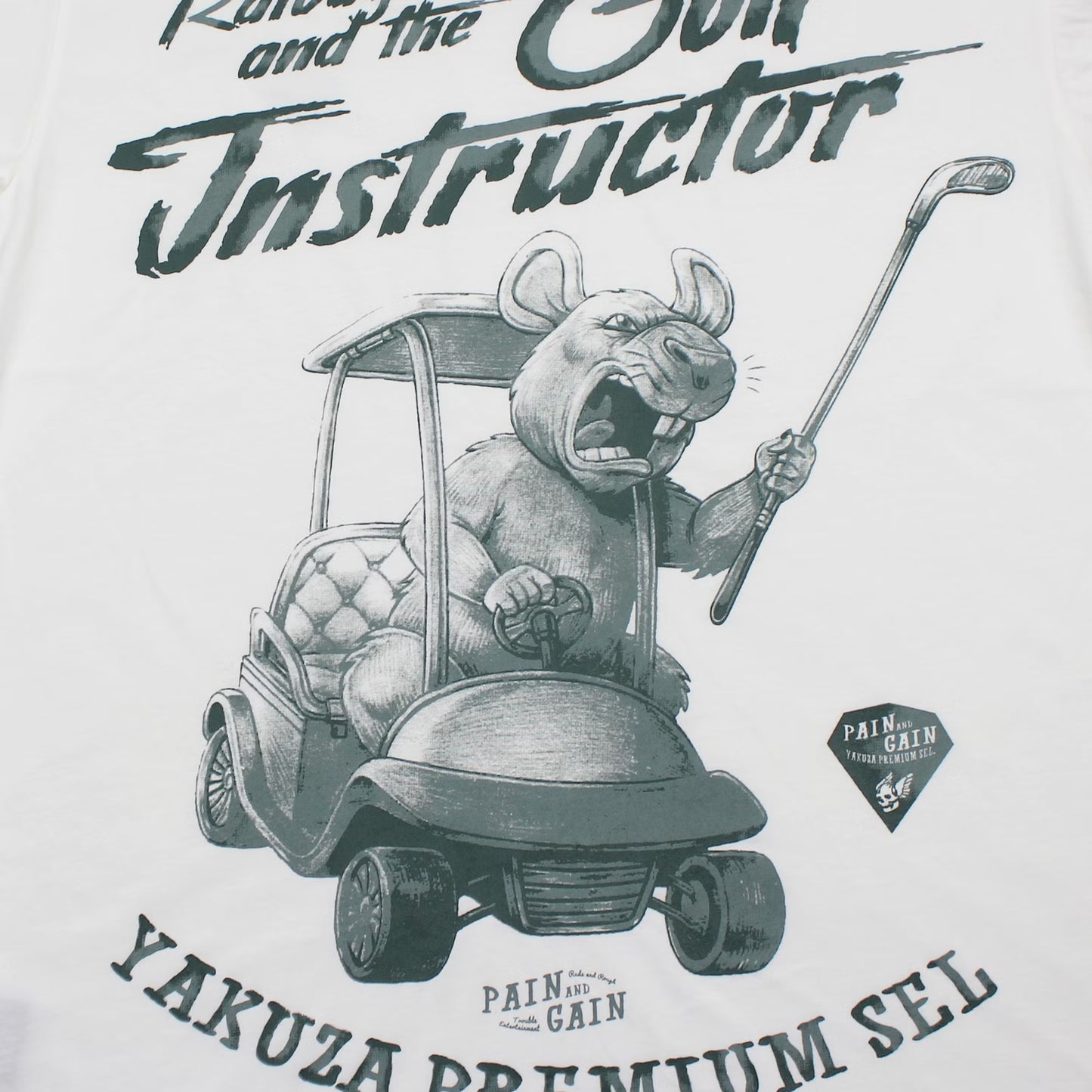 Yakuza Premium 3911 T-Shirt in natur weiss mit grossem, detailreichem Rückenprint und kleinem Frontprint auf der linken Brust.