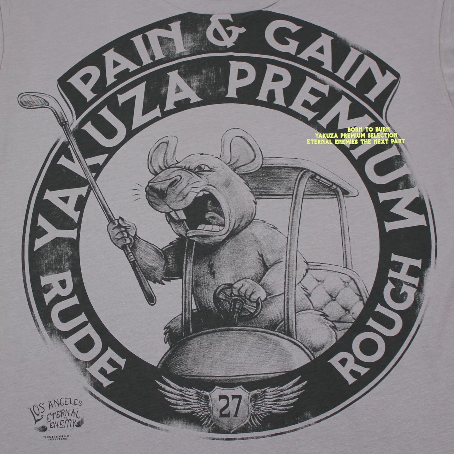 Yakuza Premium 3907 T-Shirt in lila matt aus 100 % Baumwolle mit grossem Brustprint und auffälligem Schriftzug auf dem Rücken