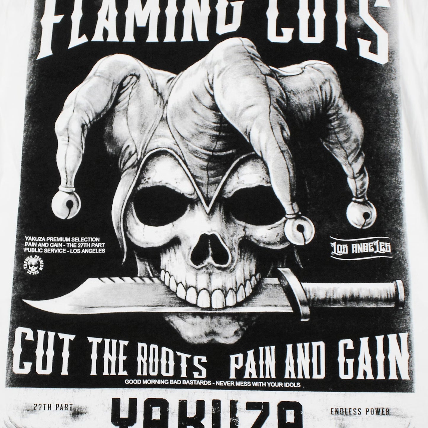 Yakuza Premium 3916 T-Shirt in natur weiss mit grossem, detailreichem Rückenprint und kleinem Frontprint auf der linken Brust
