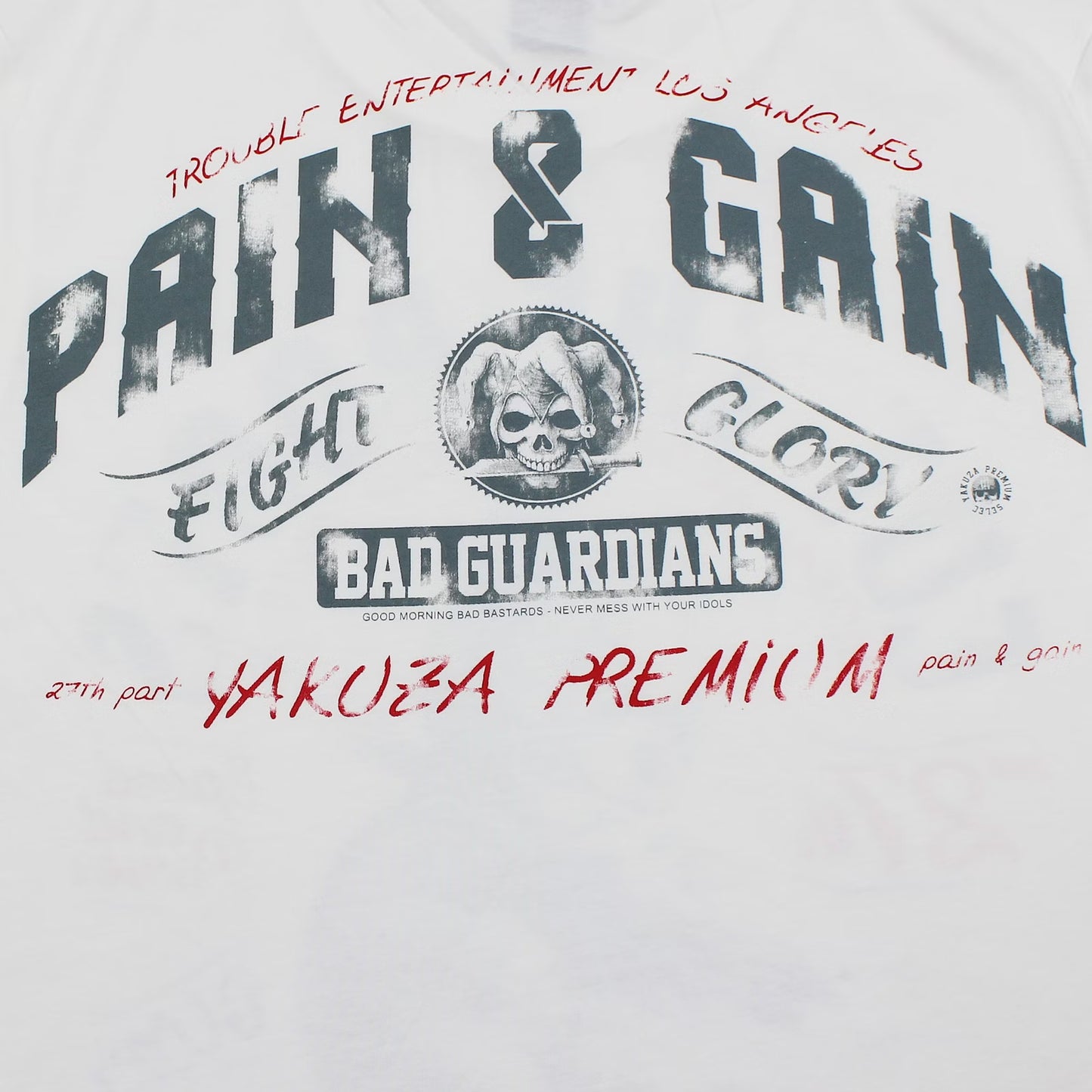 Yakuza Premium 3914 T-Shirt in natur weiss aus 100 % Baumwolle mit grossem Brustprint und auffälligem Schriftzug auf dem Rücken