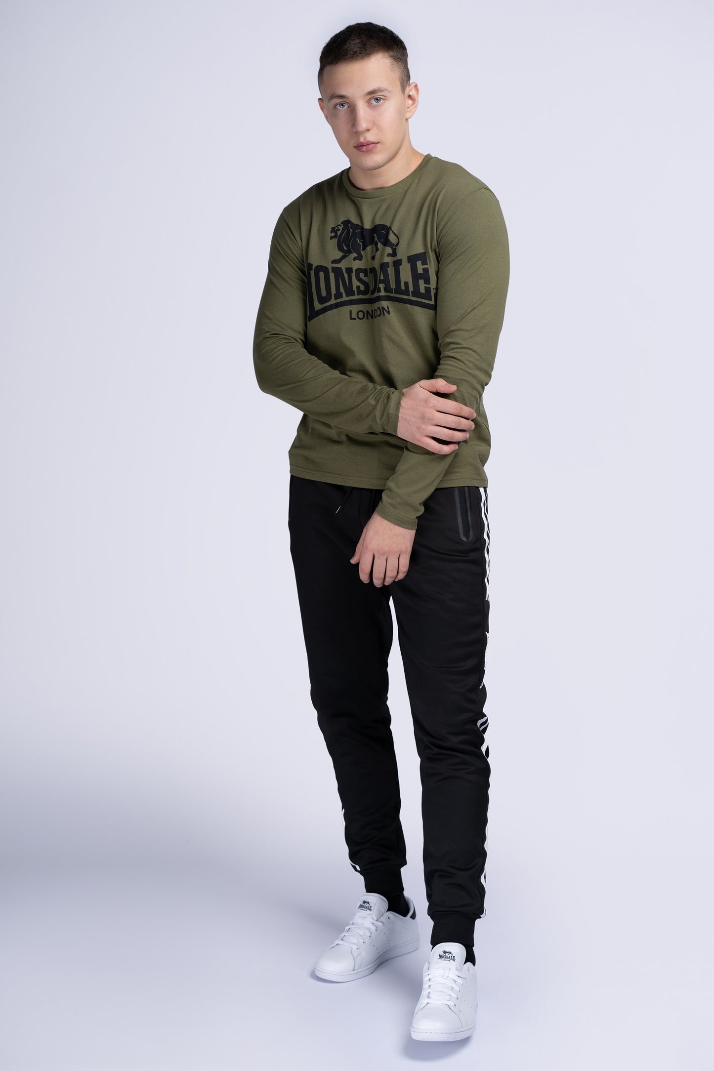 Lonsdale 115087 Ayrshire Doppelpack Langarmshirt - Schwarz/Olive