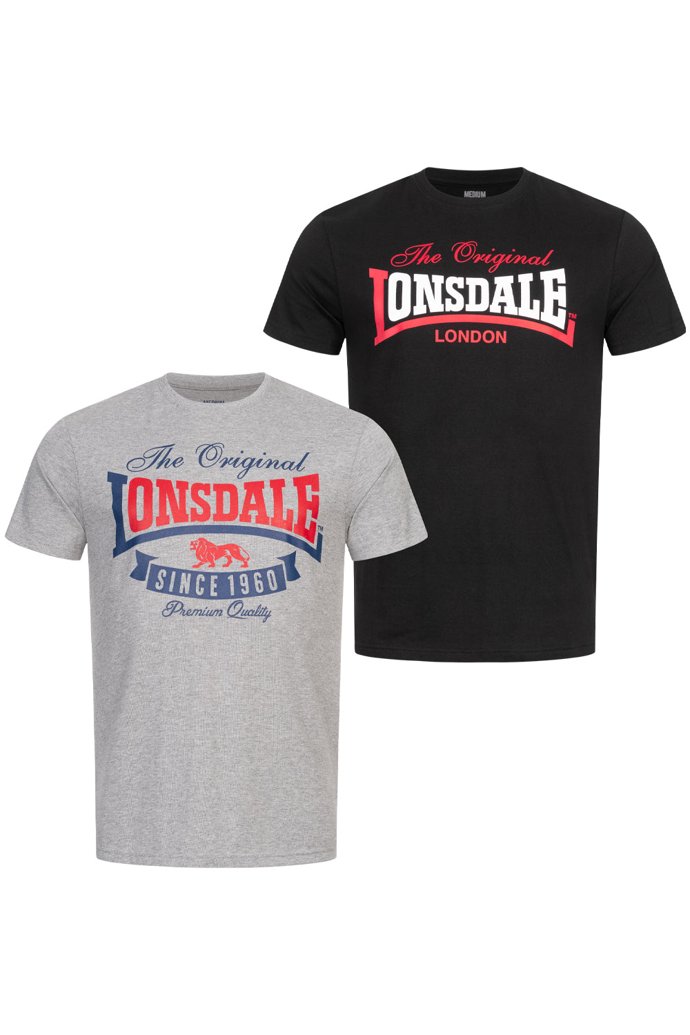 Lonsdale 117337 Gearach Doppelpack T-Shirt Marl Grey Schwarz