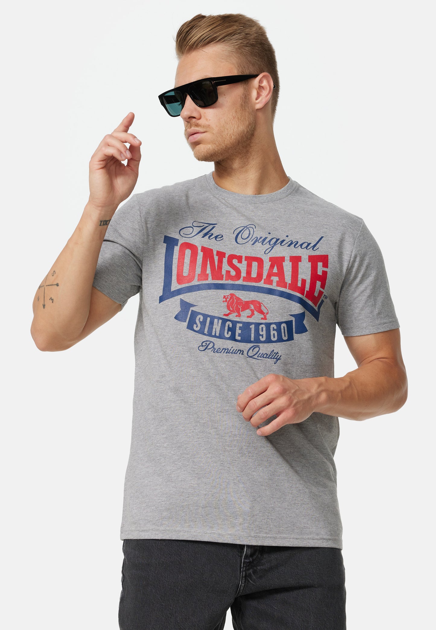 Lonsdale 117337 Gearch Doppelpack T-Shirt Marl Grey Schwarz