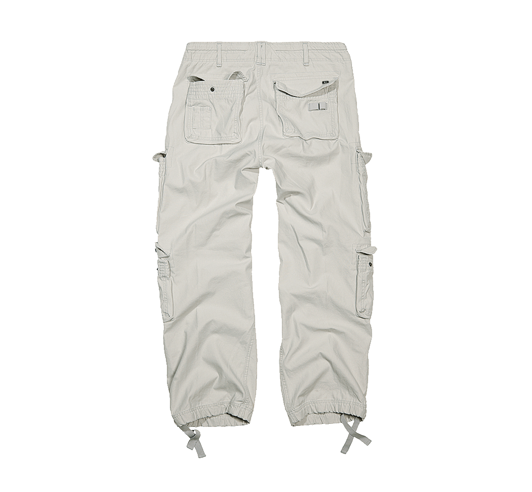 Rückansicht der Brandit Pure Vintage Pants Old White mit markanten Gesässtaschen und weitem Schnitt. 