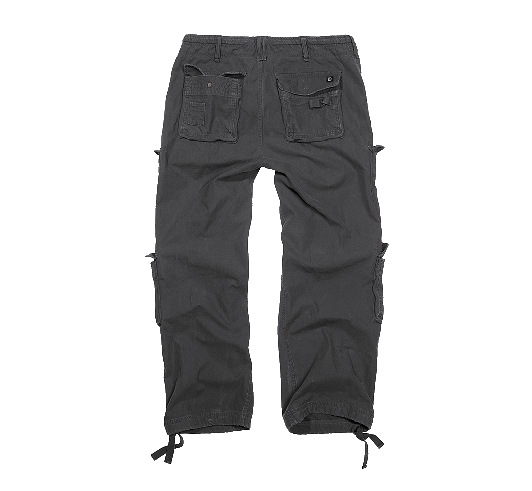 Rückansicht der Brandit Pure Vintage Pants Schwarz mit markanten Gesässtaschen und weitem Schnitt. 