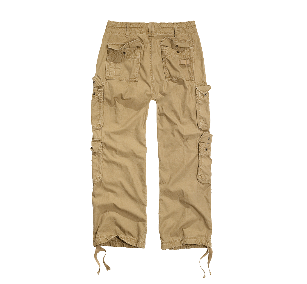 Rückansicht der Brandit Pure Vintage Pants Beige mit markanten Gesässtaschen und weitem Schnitt. 