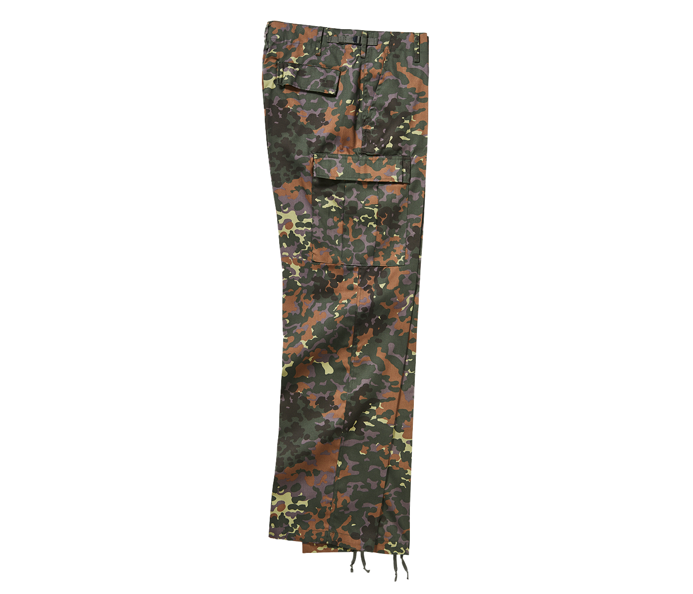 Hochwertige Details der Brandit US Ranger Flecktarn Cargo-Hose mit praktischer Tasche und Kordelzug.