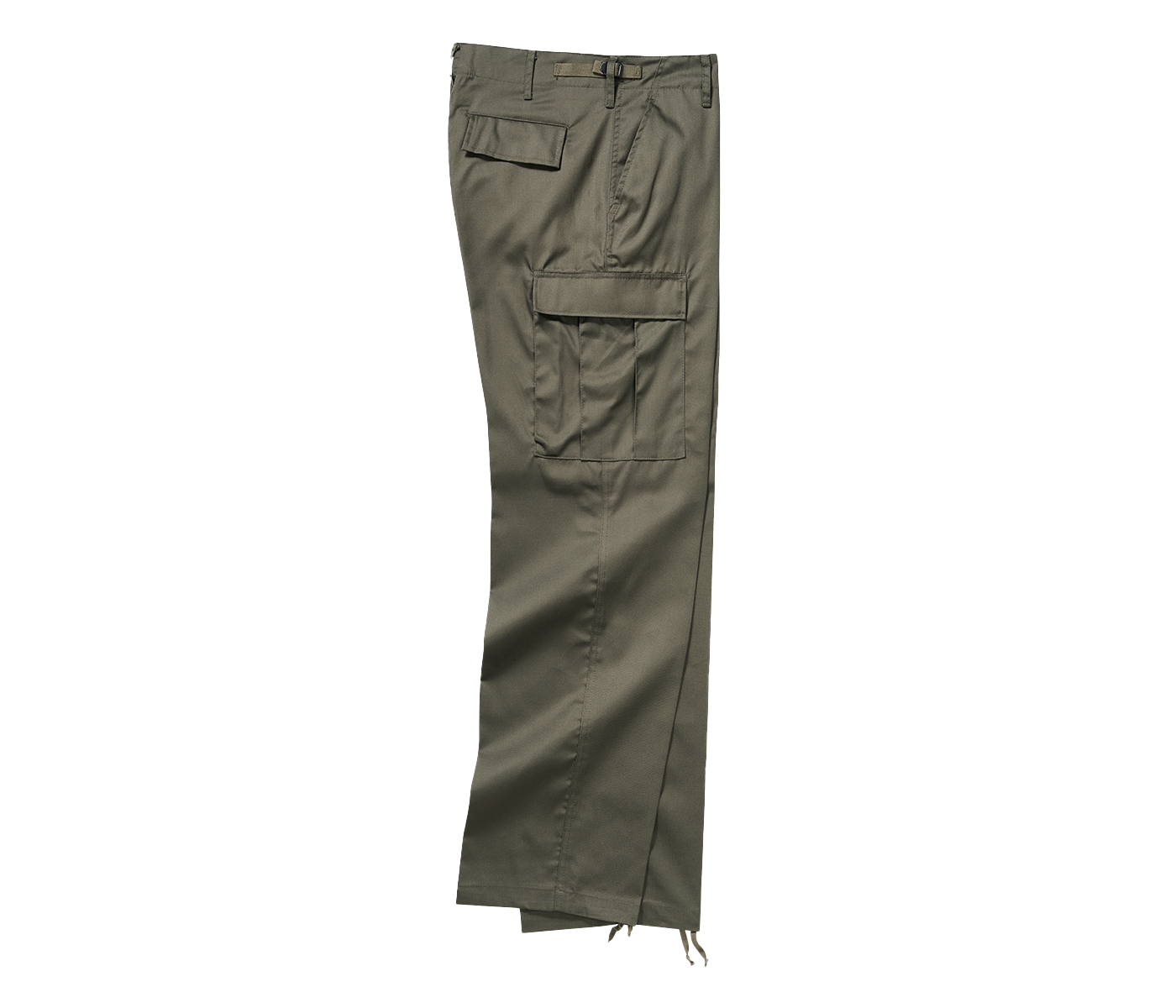 Hochwertige Details der olivgrünen Brandit US Ranger Hose mit praktischer Cargo-Tasche und Kordelzug.
