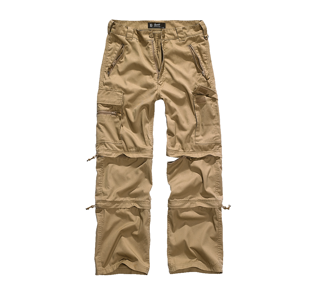  Brandit Herren Zip-Off Trekkinghose in der Farbe Camel von vorne.