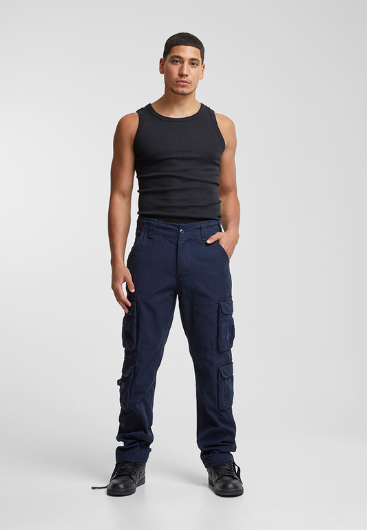 BRANDIT Pure Slim Fit Pants in Navy. Schmal geschnittene Herren Cargohose aus robuster Baumwolle.