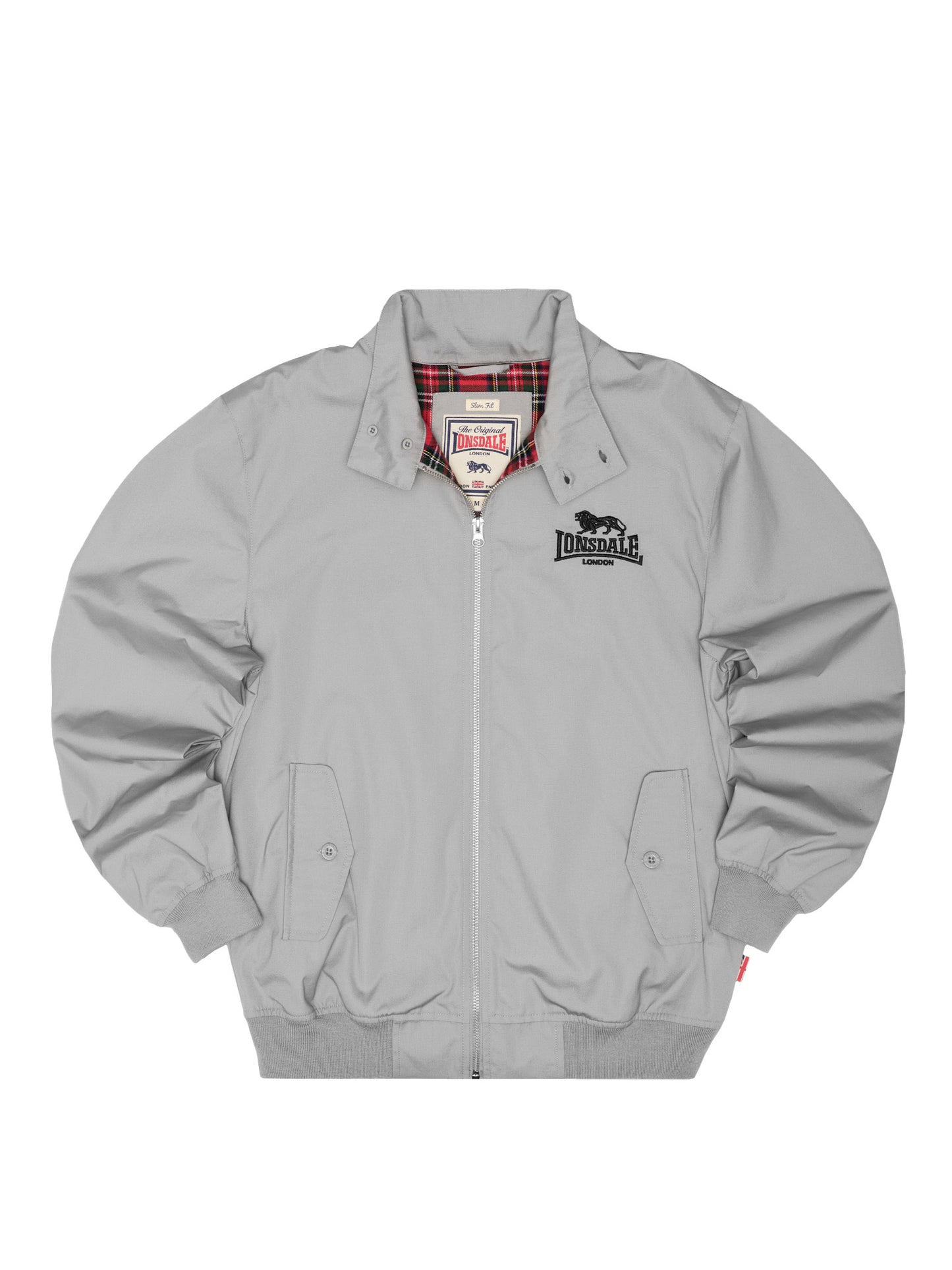 Graue Lonsdale Harrington Jacke, Frontansicht.