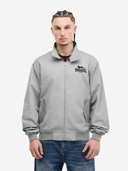 Graue Lonsdale Harrington Jacke, Frontansicht.