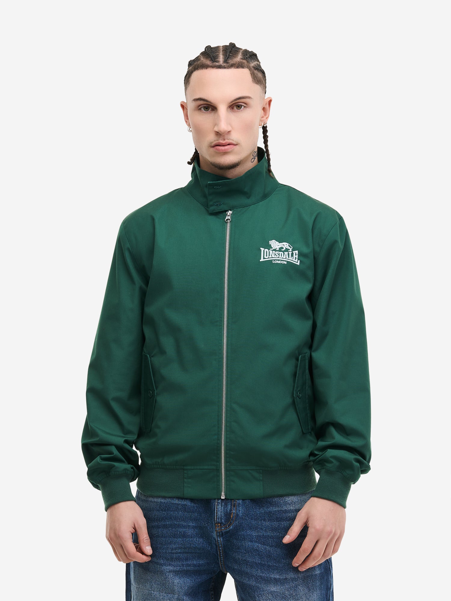 Lonsdale Harrington Jacke Flaschengrün, Frontansicht.