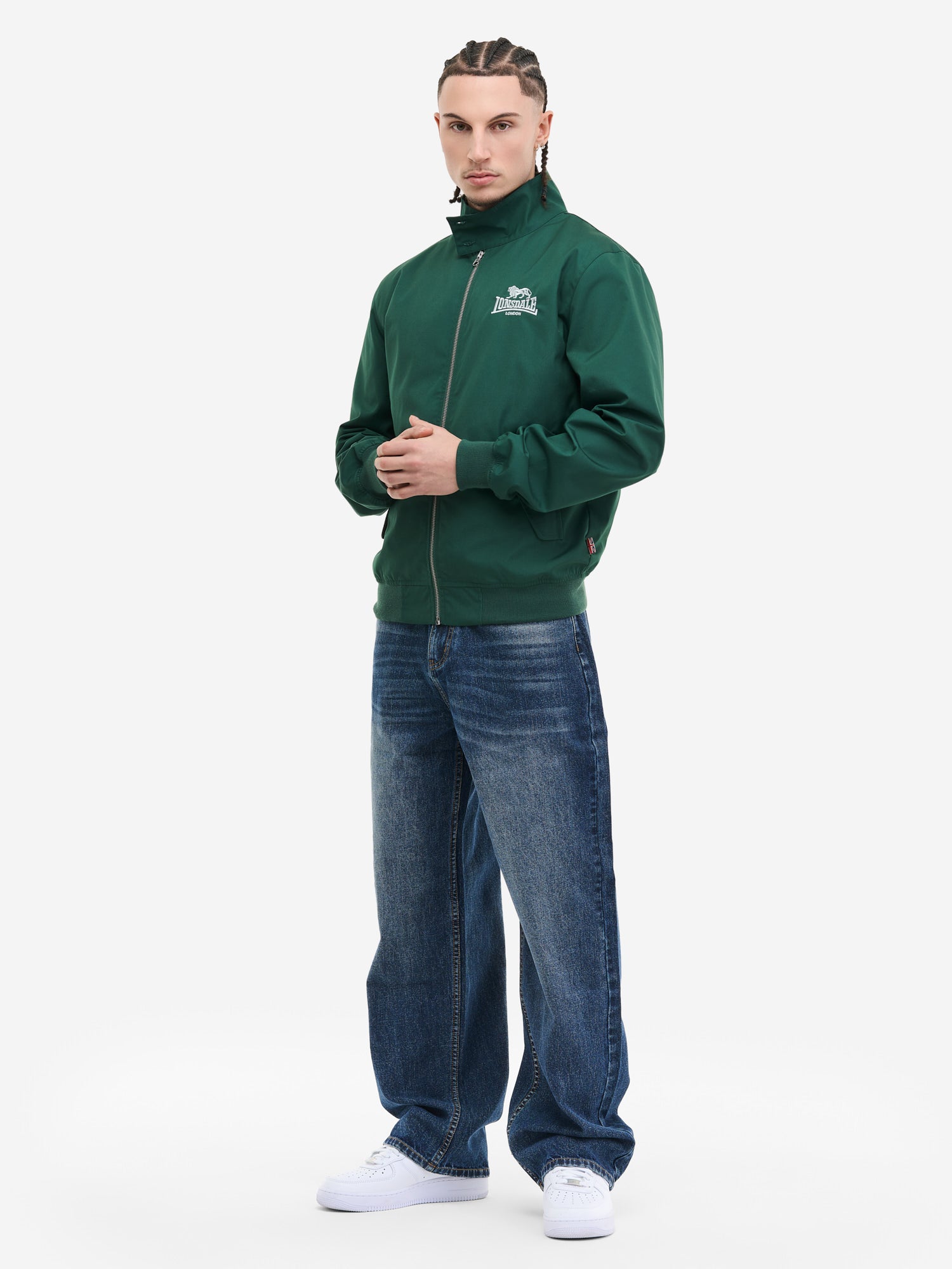 Lonsdale Harrington Jacke Flaschengrün, Frontansicht.