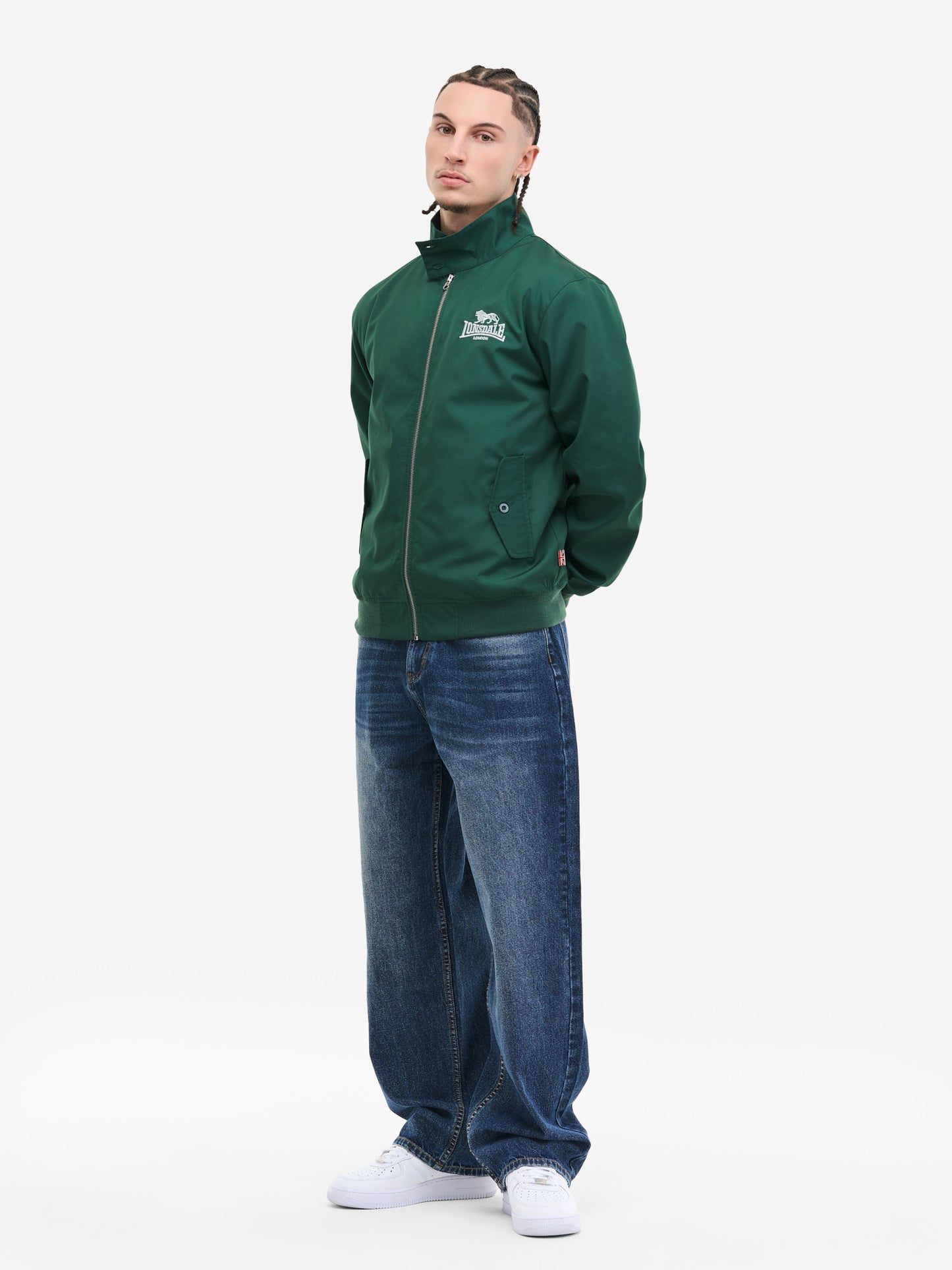 Lonsdale Harrington Jacke Flaschengrün, Frontansicht.
