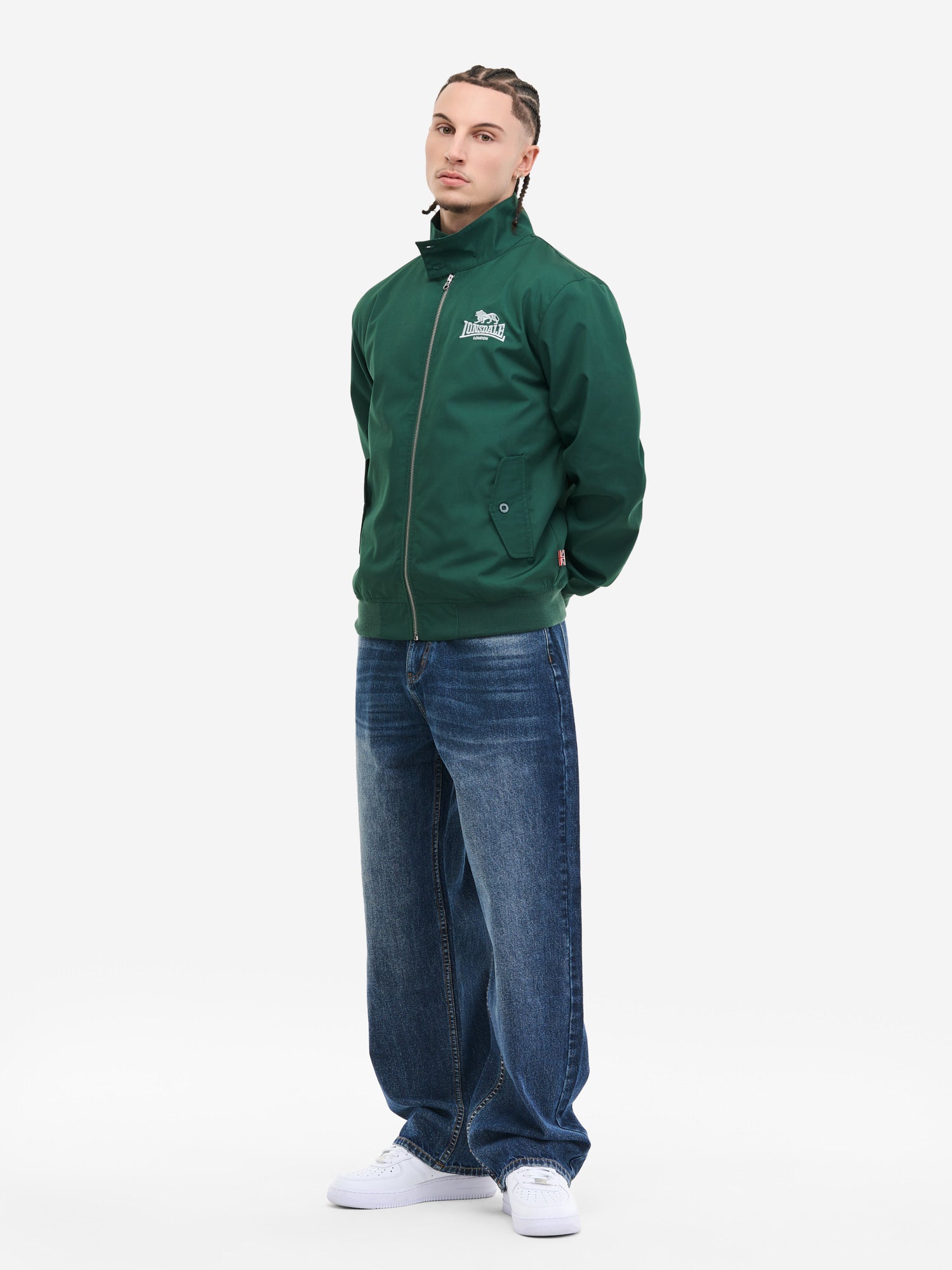 Lonsdale Harrington Jacke Flaschengrün, Frontansicht.
