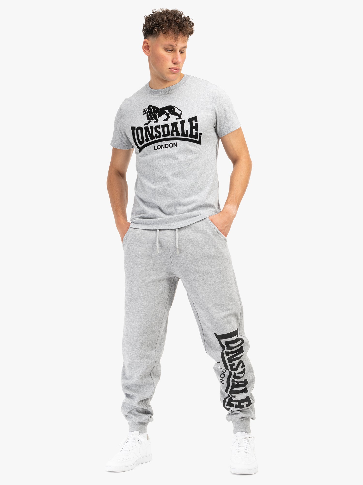 Lonsdale 110786 Logo Large Jogging Hose Marl Grey