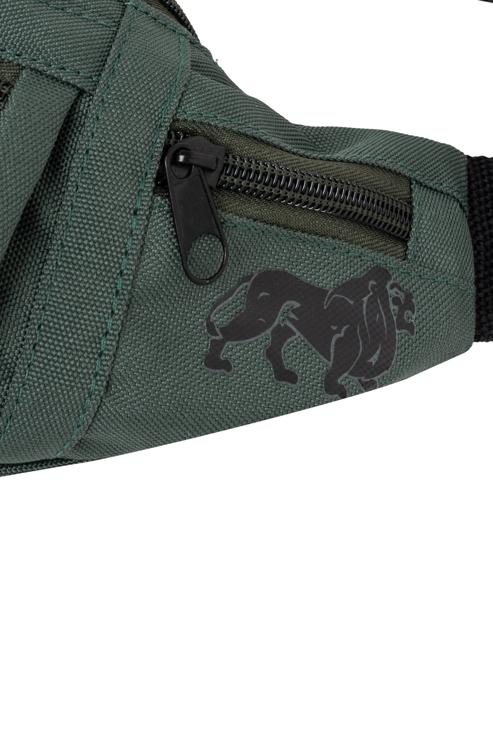 Lonsdale Hip Bag Oliv Gürteltasche mit weissem Logo und Reissverschlussfächern.