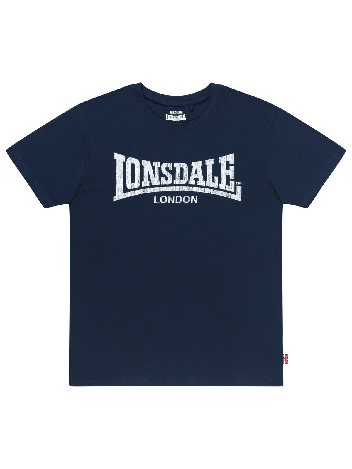 Dunkelblaues Lonsdale Herren T-Shirt mit weissem Logo-Aufdruck auf der Brust.