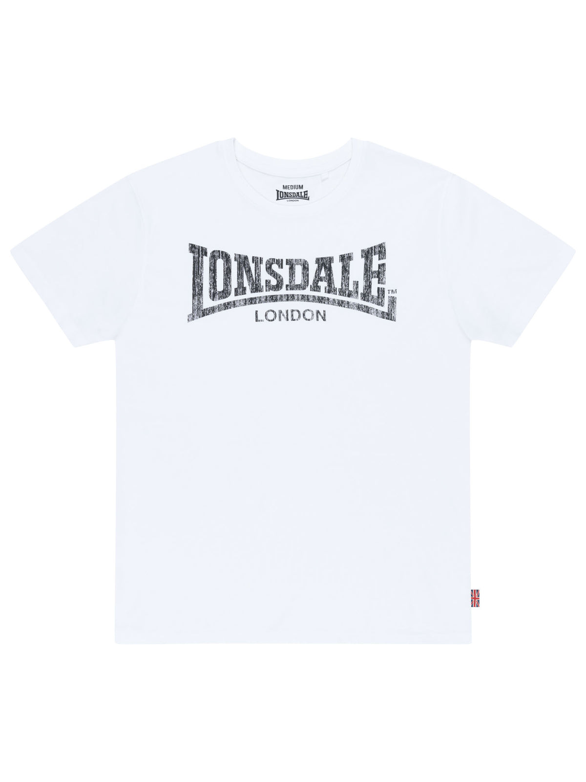 Weisses Lonsdale Herren T-Shirt mit schwarzem Logo-Aufdruck auf der Brust.